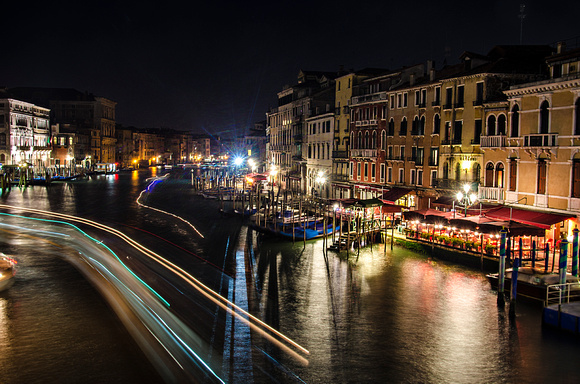 Venice, Italy, Venezia, Italia, "Rialto Bridge", night, "Long Exposure" lights, boats