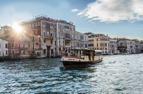 Venice, Italy, Venezia, Italia, vaporetto, water, "Grand Canal", sunset, sunflare